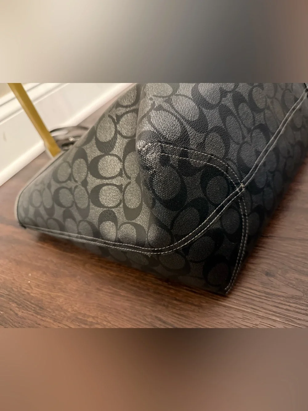 Coach Black Signature Canvas Tote with Metallic Black Pouch - Picture 8 of 10